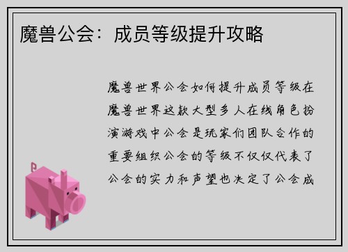 魔兽公会：成员等级提升攻略