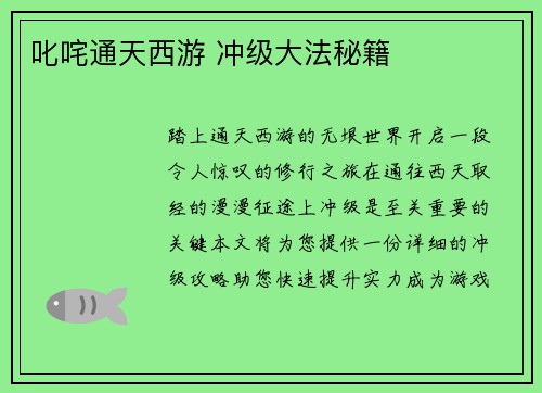 叱咤通天西游 冲级大法秘籍