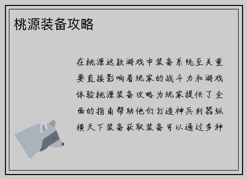 桃源装备攻略